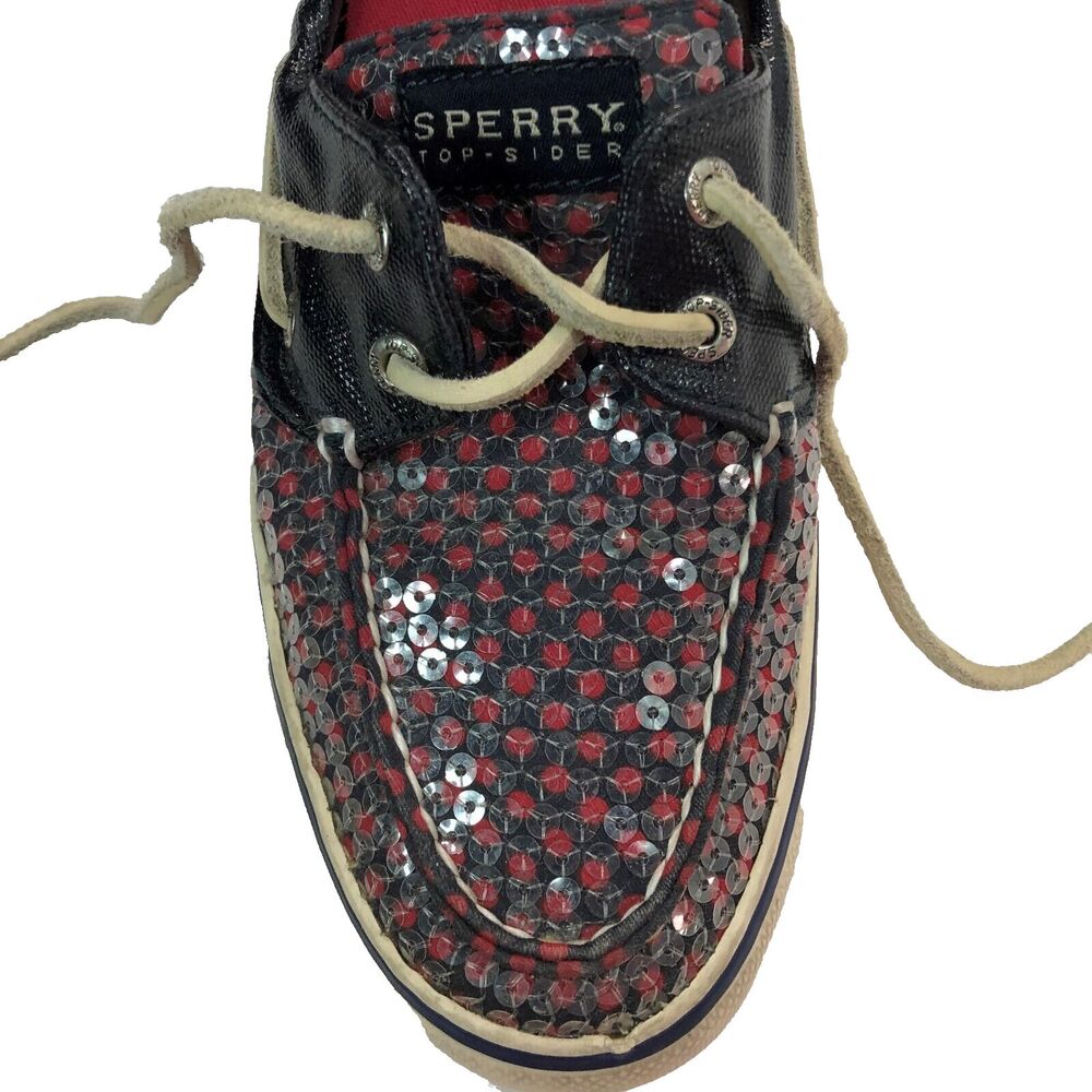 Sperry Shoes Women' Size 8M Red & Navy Sequins Top-Sider Boat Shoes  D12-CH171 - Picture 5 of 10
